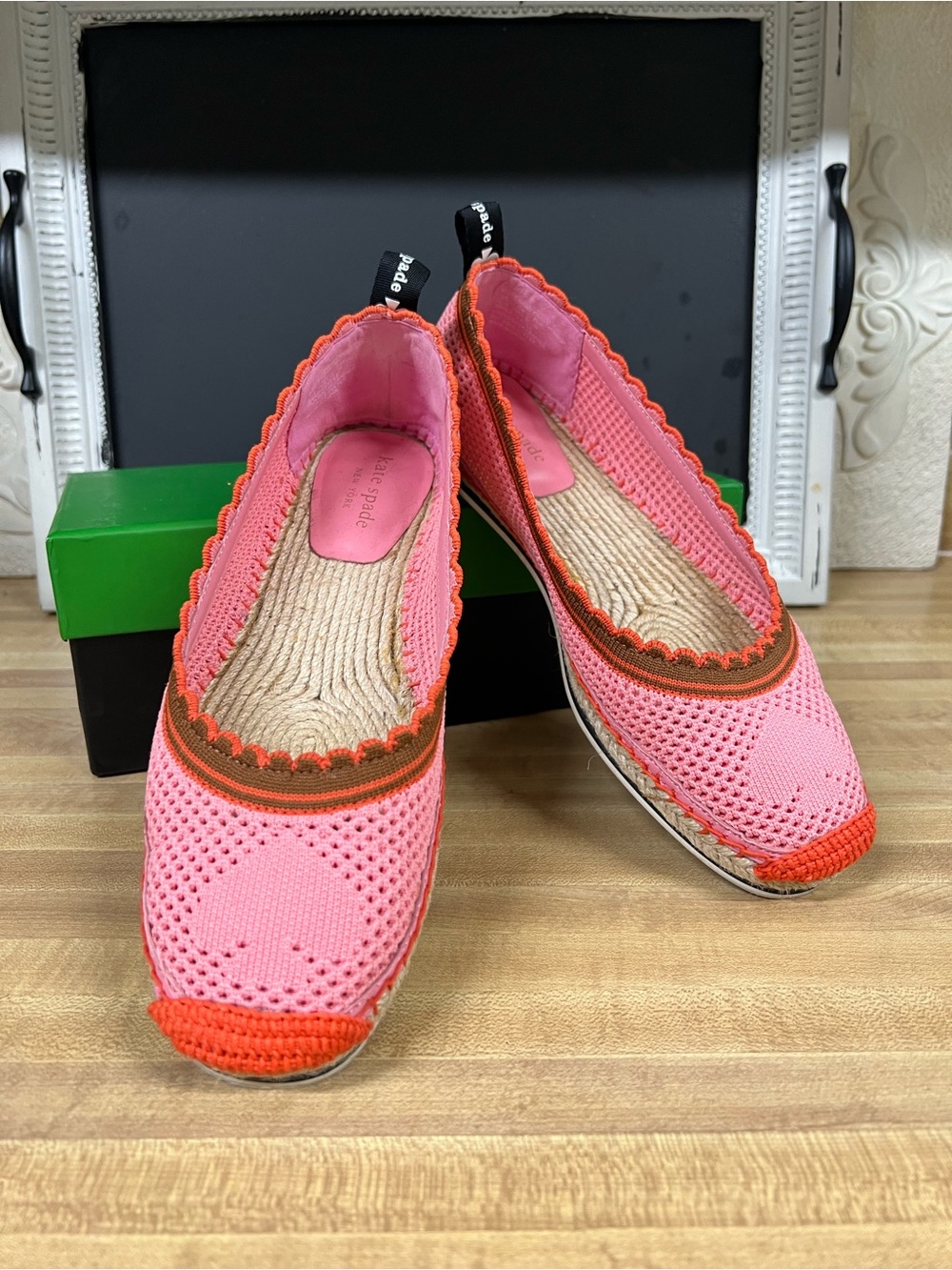 kate spade Pink and Orange Crochet Espadrille Flats